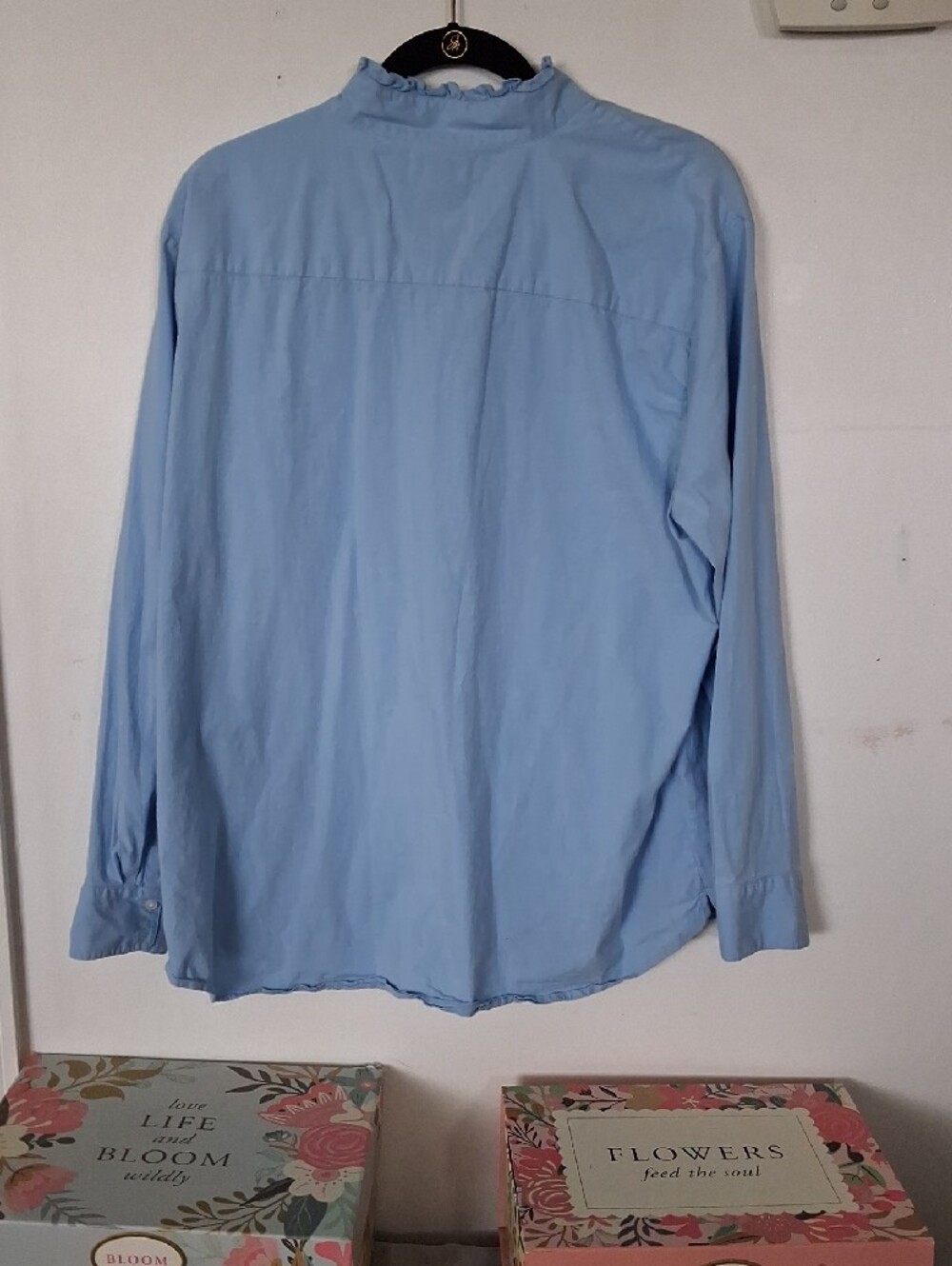 crown & ivy Sky Blue Ruffle-Neck Button Top - Picture 8 of 9